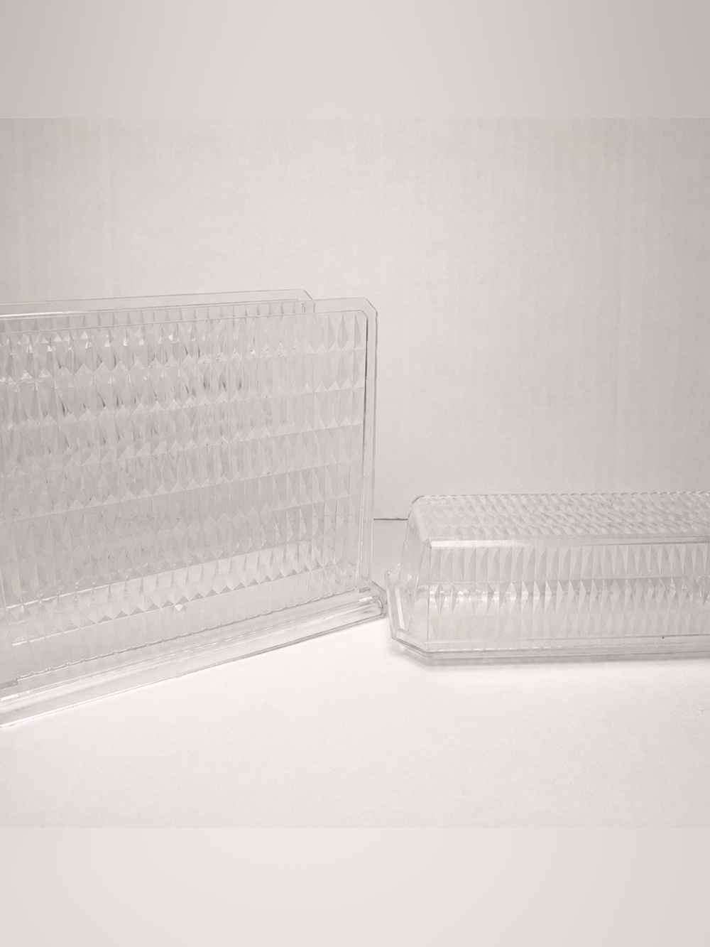 VTG Diamond Cut Clear Acrylic Prism Napkin & Butter Dish MCM Retro 60s USA Made